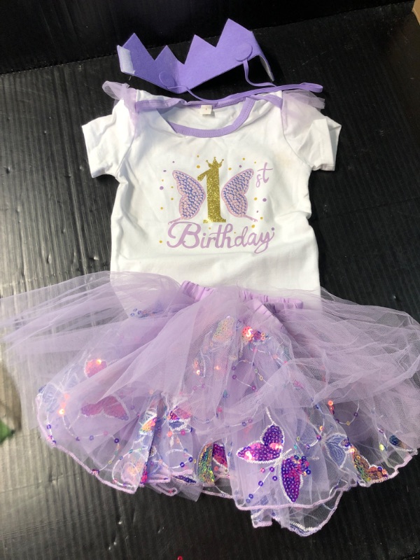 Photo 2 of  **** USED / DIRTY*** IDOPIP Butterfly 1st Birthday Outfit Baby Girl Sequin Butterfly Romper Tutu Skirt Headband Costume for Cake Smash Photo Shoot
 sIZE yEAR 1