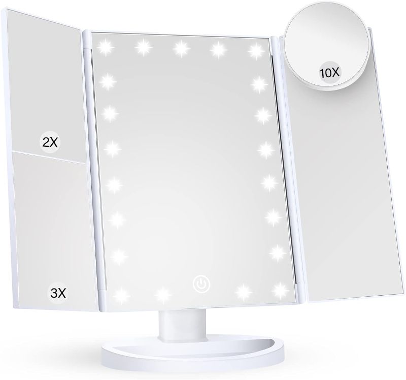 Photo 1 of  ***STOCK PHOTO REFERENCE ONLY*** Makeup Mirror Vanity Mirror with Lights, 2X 3X 10X Magnification, Lighted Makeup Mirror, Touch Control, Trifold Makeup Mirror, Dual Power Supply, Portable LED Makeup Mirror, Women Gift