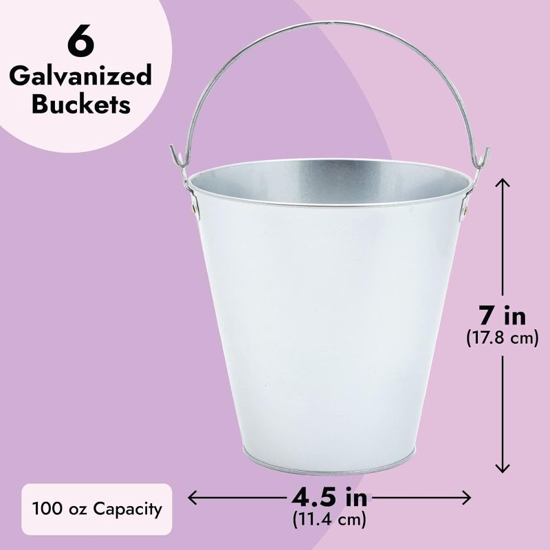 Photo 4 of (READ FULL POST) Juvale Round Galvanized Buckets - 6-Pack Steel Buckets with Handle for Beer and Drinks, Table Centerpiece Party Supplies