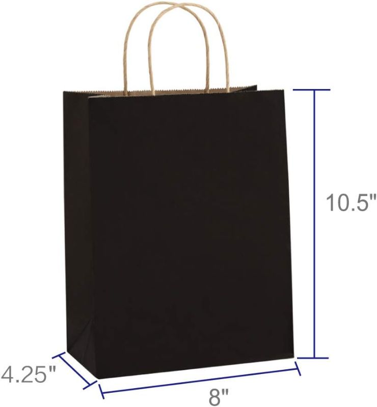 Photo 3 of (READ FULL POST) BagDream Kraft Paper Bags 8x4.25x10.5 Inches 100Pcs Gift Bags Party Bags Shopping Bags Kraft Bags Retail Bags Black Paper Gift Bags with Handles Bulk