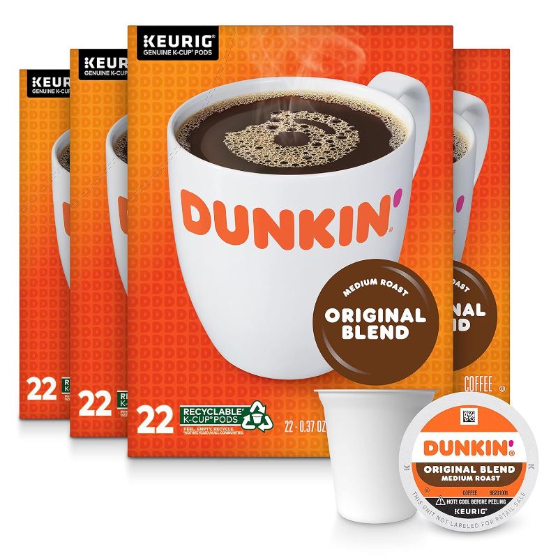 Photo 1 of (mar 26 2024)(non refundable) Dunkin' Original Blend Medium Roast Coffee, 88 Keurig K-Cup Pods Original 22 Count