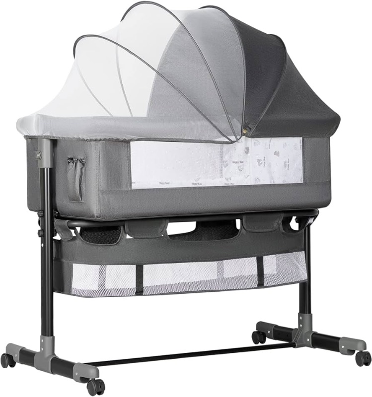 Photo 1 of Baby Bassinet, Baby Basinet Bedside Sleeper, Easy to Fold Portable Crib Side Bassinet 2023new Style Girl/boy bassinets (Dark Gray)