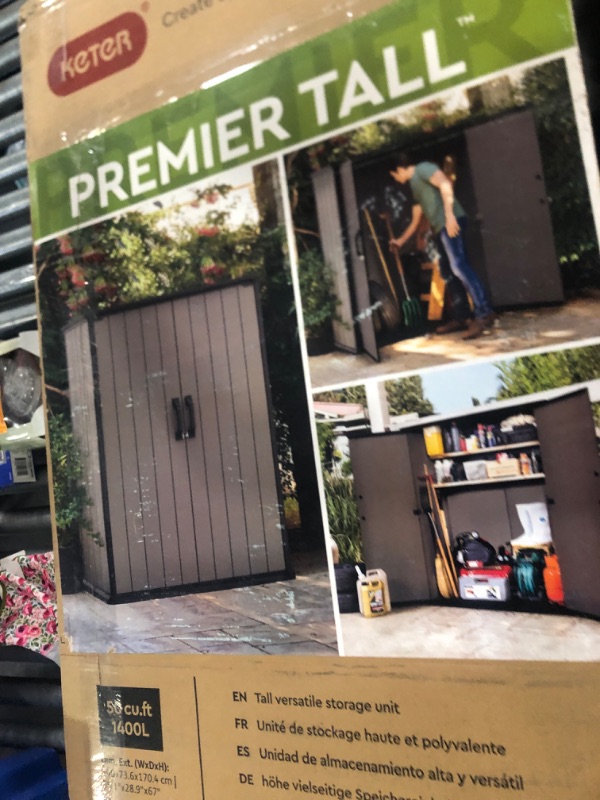 Photo 4 of [NONREFUNDABLE, FOR PARTS/ READ NOTES]
Keter Premier Tall 4.6 x 5.6 ft. Resin Outdoor Storage Shed with Shelving Brackets for Patio Furniture, Pool Accessories, and Bikes, Grey & Black