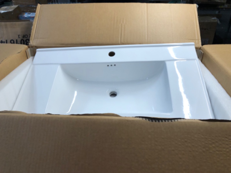 Photo 2 of ***USED - UNABLE TO CONFIRM EXACT MAKE AND MODEL - SEE PICTURES***
Drop In Vanity Top Sink For Bathroom, White, 36" x 20", 1 Drain Hole