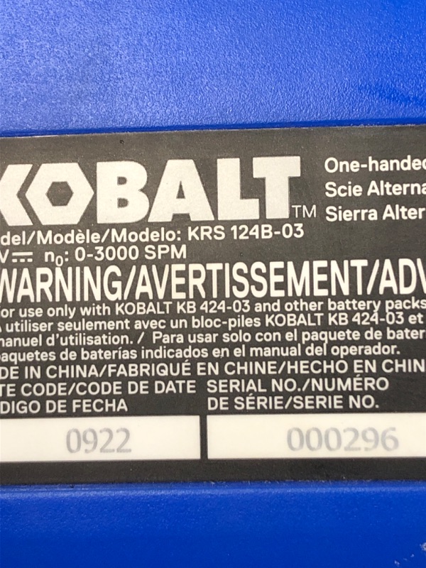 Photo 3 of (READ FULL POST) Kobalt 24-volt Variable Brushless Cordless Reciprocating Saw (Bare Tool)
