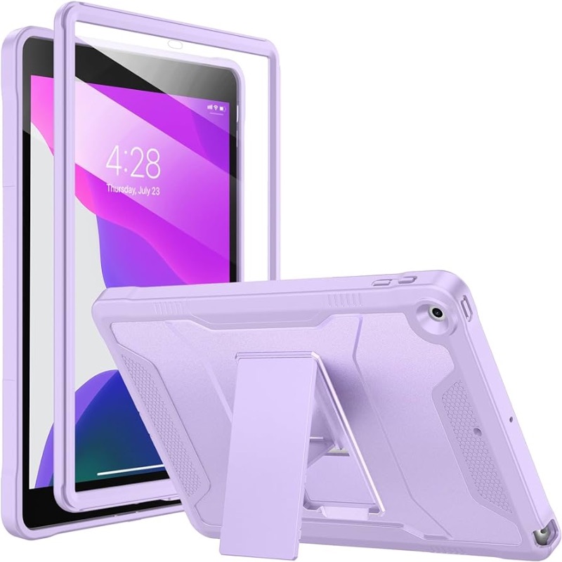 Photo 1 of Soke Case for iPad 9th/8th/7th Generation 10.2-Inch (2021/2020/2019 Release), with Built-in Screen Protector and Kickstand, Rugged Full Body Protective Cover for Apple iPad 10.2 Inch - Violet