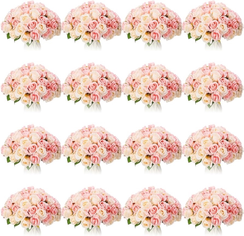 Photo 1 of **STOCK PHOTO FOR REFERENCEJexine 240 Pcs Artificial Rose Flowers Bouquet Rose Silk Realistic Flowers Bulk Centerpieces DIY Bride Fake Rose for Home Bridal Wedding Party Decorations (Pink and White)