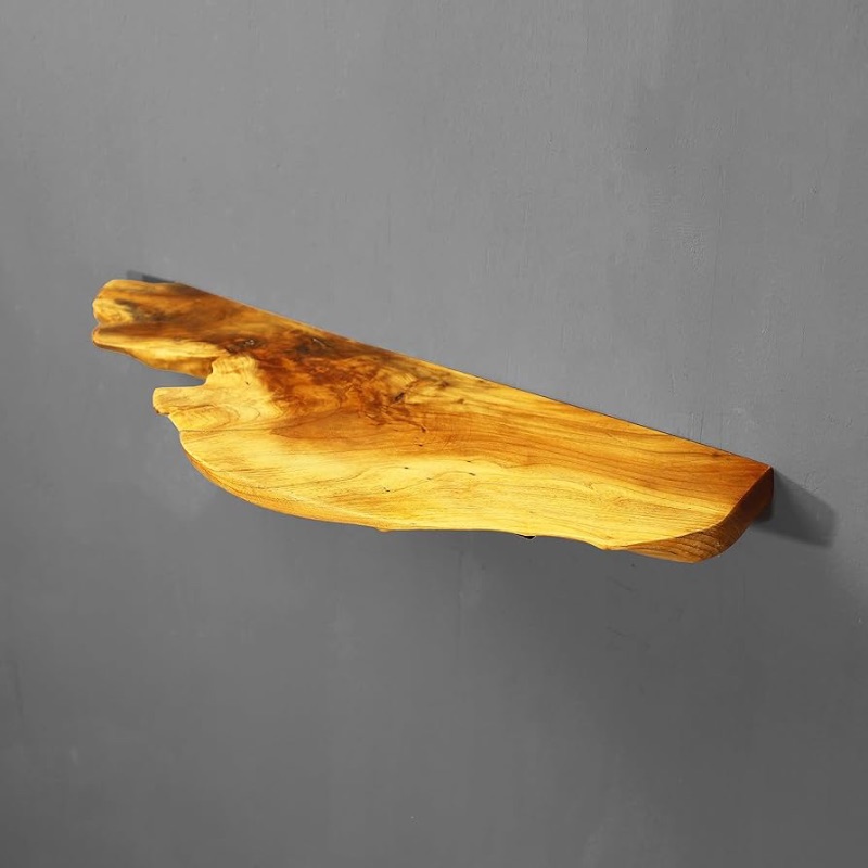 Photo 1 of [PJ Collection] Live Edge Fir Wood Wall Shelf, Floating Shelves, Floating Wall Shelves, Sturdy, Lightweight, Natural Live Edge Shelves