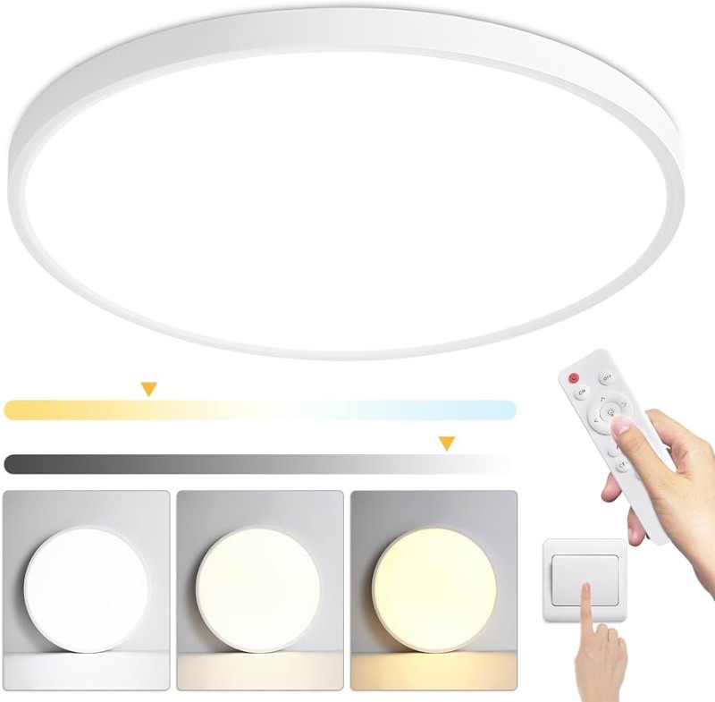 Photo 1 of LED Flush Mount Ceiling Light Fixture 15 Inch, 36W 3600lm Dimmable Kitchen Light Fixture Ceiling Mount with Remote Control, Adjustable 3000K-6500K Round Ceiling Lamp for Bedroom, Living Room