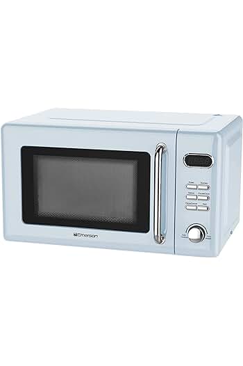 Photo 1 of **NON REFUNDABLE NO RETURNS SOLD AS IS**Emerson MWR7020BL Retro Compact Countertop Microwave Oven with Button Control, LED Display, 700W 5 Power Levels, 8 Auto Menus, Glass Turntable and Child Safe Lock, 0.7, Thunderbird Blue