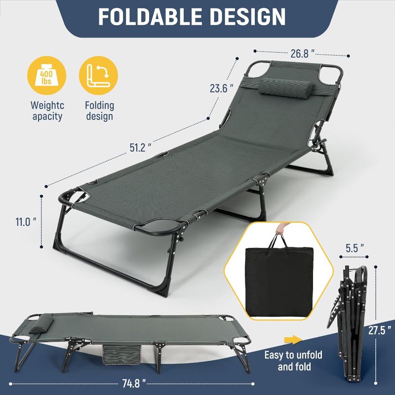 Photo 1 of ***USED - LIKELY MISSING PARTS - UNABLE TO VERIFY FUNCITONALITY***
ropoda Camping Cot, Adjustable 4-Position Folding Cot with Cozy Mattress and Pillow, Camping Cots for Adults with Durable Fabric and Steel Frame, Cots for Sleeping Ideal for Camping, Spare