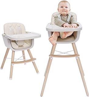 Photo 1 of (READ FULL POST) 3-in-1 Convertible Wooden High Chair,Baby High Chair with Adjustable Legs & Dishwasher Safe Tray, Made of Sleek Hardwood & Premium Leatherette, Cream Color
