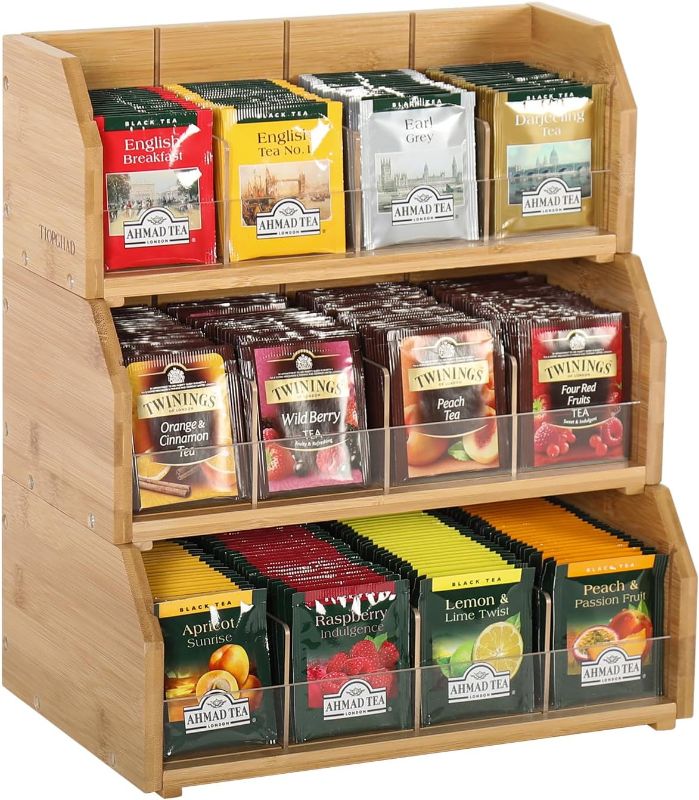 Photo 1 of **MINOR DAMAGE TO CORNER-MISSING LAYER**
3 Layer Stackable Bamboo Tea Bag Organizer Storage Holder for Tea Bags Wood Tea Box Containers Tea Rack Teabag Station Stand for Cabinet Countertop Office(Patented Design)