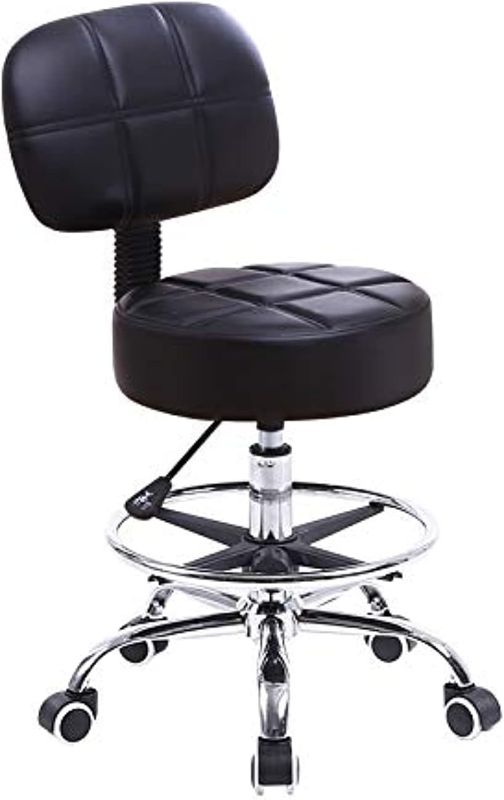 Photo 1 of KKTONER Swivel Round Rolling Stool PU Leather with Adjustable Foot Rest Height Adjustable Task Work Drafting Chair with Back (Black)