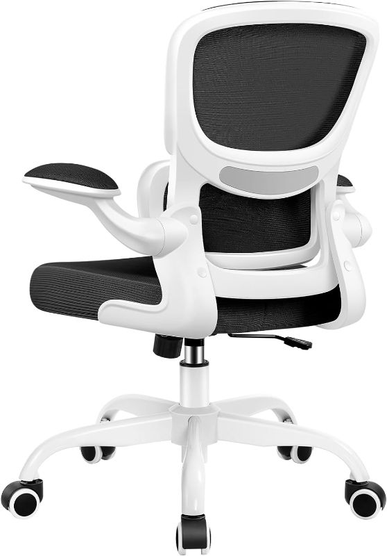 Photo 1 of Office Chair, Ergonomic Desk Chair with Lumbar Support and Adjustable Armrests, Comfy Desk Chair Breathable Mesh Mid Back Computer Chair, Reclining Office Chair for Home Office - White