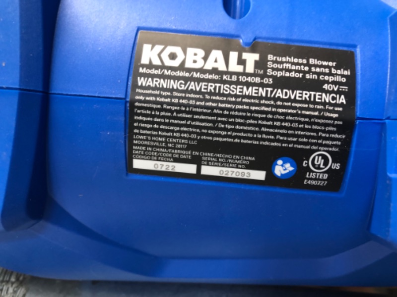 Photo 4 of **BATTERY DOES NOT FUNCTION**
Kobalt Gen4 40-volt 520-CFM 120-MPH Battery Handheld Leaf Blower 4 Ah (Battery and Charger Included)