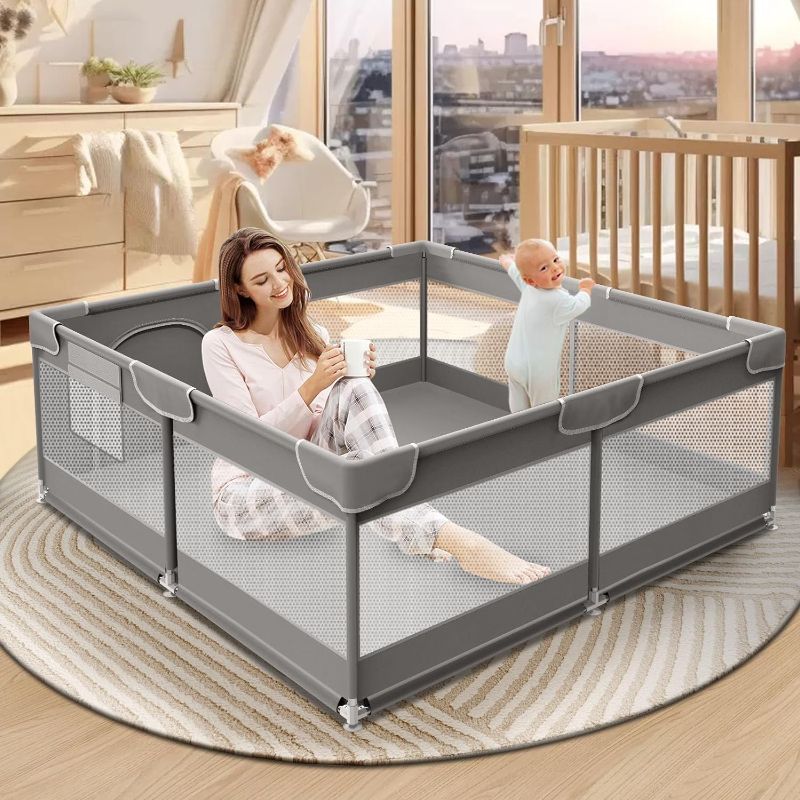 Photo 1 of **MISSING HARDWARE**
Baby Playpen 50 x 50 Inch Play Pen Playards, Playpen for Babies and Toddlers, Baby Playard for Indoor & Outdoor Active Center Game Fence, with Skin-Friendly Fabric and Soft Breathable Mesh Grey