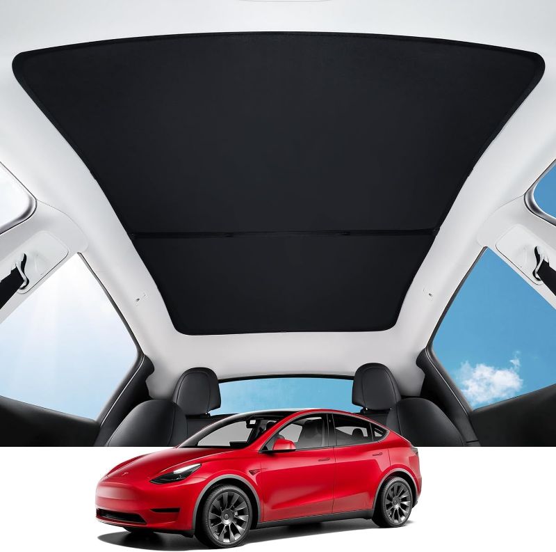 Photo 1 of BASENOR Tesla Model Y Glass Roof Sunshade with UV/Heat Insulation Cover Set of 2 2020 2021 2022 2023(Won't Sag) Black