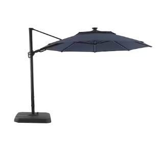 Photo 1 of (MISSING HARDWARE) allen + roth 11-ft Aluminum Blue Crank Cantilever Patio Umbrella with Base