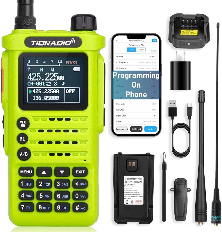 Photo 1 of (2nd Gen) TIDRADIO H8 GMRS Handheld Radio with Bluetooth Programming, Repeater Capable, NOAA Weather, Dual Band Long Range Two Way Radios with 2500mAh Rechargeable Battery- Green, 1Pack