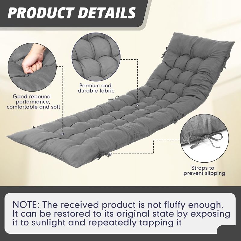 Photo 1 of 1 Pc Lounge Chair Cushion 64 x 19 Inch Chaise Lounge Cushion Patio Lawn Recliner Furniture Cushion Replacement Lounge Chair Pad for Beach Patio Home(Gray)