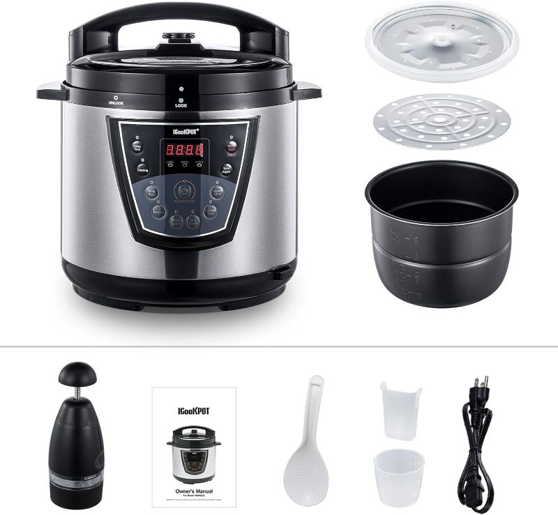 Photo 1 of **MISSING POWER CORD AND ACCESSORIES**
9 in 1 Electric Pressure Cooker,Slow Cook,Rice/Grain Cooker,Steamer,With Non-Stick Coating Inner Pot,Stainless Steel,6 Quart