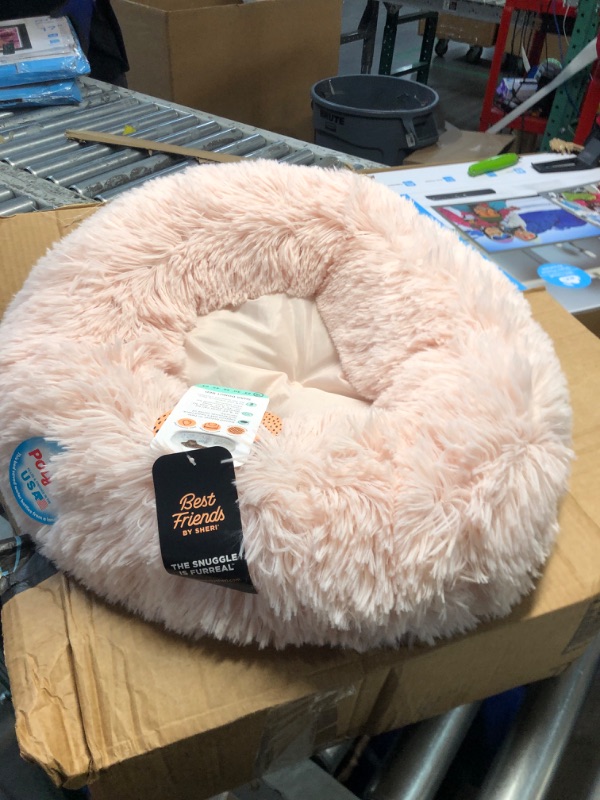 Photo 3 of Best Friends by Sheri The Original Calming Donut Cat and Dog Bed in Shag and Lux Fur, Machine Washable, High Bolster, Multiple Sizes S-XXL Shag Cotton Candy Small 23" x 23" Bed Only