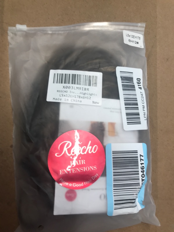 Photo 4 of REECHO Invisible Wire Hair Extensions with Thinner Softer Lace Weft Adjustable Size Removable Secure Clips in Wavy Secret Hairpiece 12 Inch (Pack of 1) - Chocolate Brown with Blonde Highlights