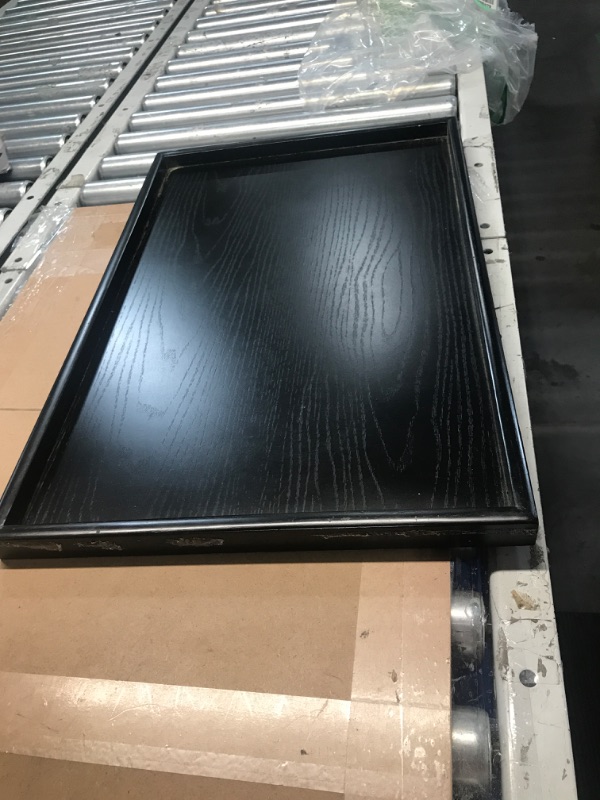 Photo 1 of **(MINOR DAMAGE/ SEE NOTES)**
 24 x 16 Inches Extra Large Solid Wood Serving Tray Tea Coffee Table Tray Snack Food Meals Serving Plate Kitchen Party Bar Server Breakfast Tray with Raised Edges Black Ottoman Tray Rectangle