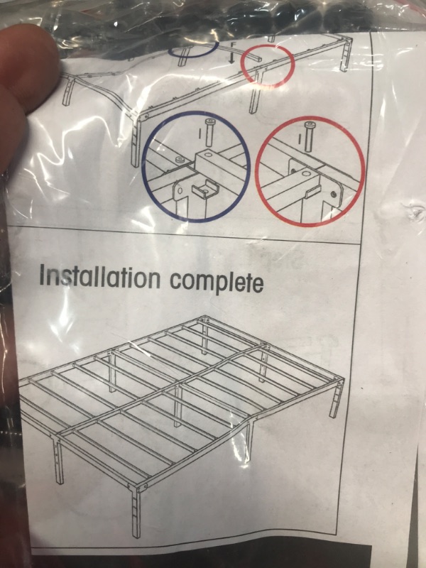 Photo 3 of ***USED - MISSING HARDWARE - OTHER PARTS LIKELY MISSING AS WELL - UNABLE TO VERIFY FUNCTIONALITY***
MISAGI Full 14inch Metal Bed Frame No Box Spring Needed, Heavy Duty Metal Platform with Tool Free Setup, Black, Durable, Suitable for Bedroom, Full 