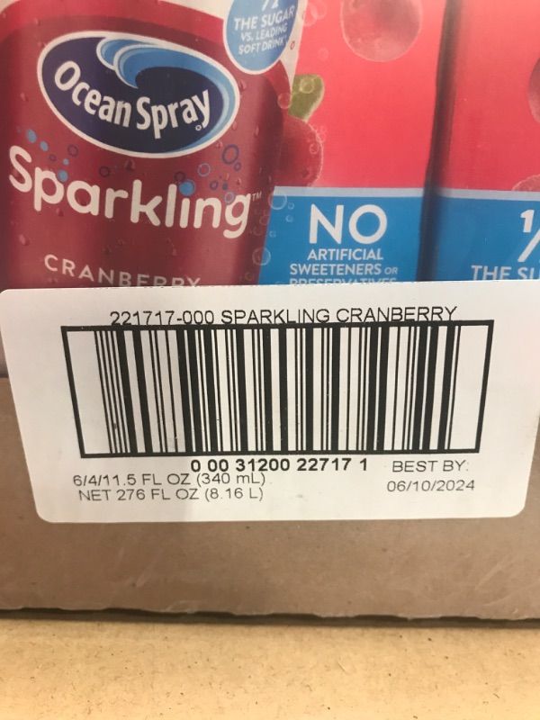 Photo 1 of ***NON-REFUNDABLE,EXP: 06/10/2024  ***
Ocean Spray Sparkling Cranberry, 12oz Cans (Pack of 12)
