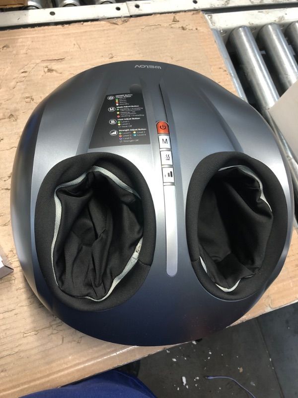 Photo 2 of ***USED - POWERS ON - UNABLE TO TEST FURTHER***
WELOV Foot Massager Machine for Neuropathy Pain, Deep Kneading Shiatsu Foot Massager for Plantar Fasciitis, 2 Heating Levels for Blood Circulation, 5 Massager Intensities, Fits Feet Up to Men Size 12 Grey