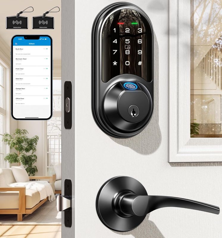 Photo 1 of 
Veise Smart Locks for Front Door, 2 Lever Handles, Fingerprint Keyless Entry, App Control Biometric Door Lock Set, Electronic Digital