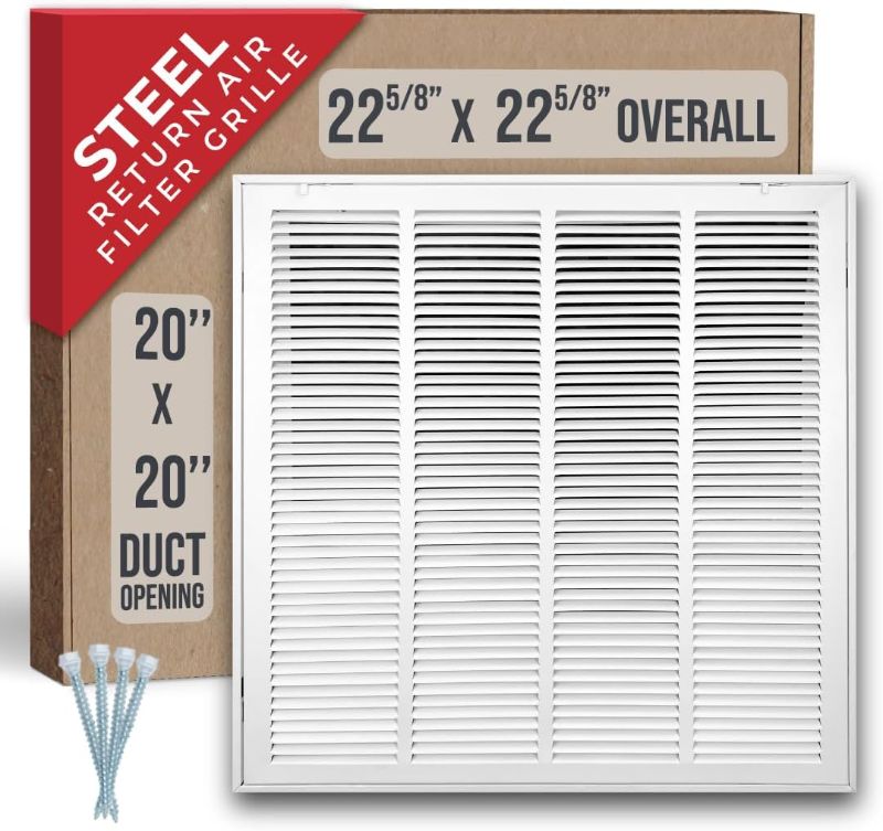 Photo 1 of 
Fits 20x20 Duct Opening | Steel Return Air Filter Grille by Handua [Removable Door] for 1-inch Filters | Vent Cover Grill | White | HVAC Cold Air