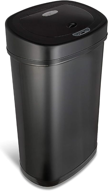 Photo 1 of 
NINESTARS DZT-50-9BK Automatic Touchless Infrared Motion Sensor Trash Can, 13.2 Gal 50L, Black Steel Base (Oval, Black Lid)