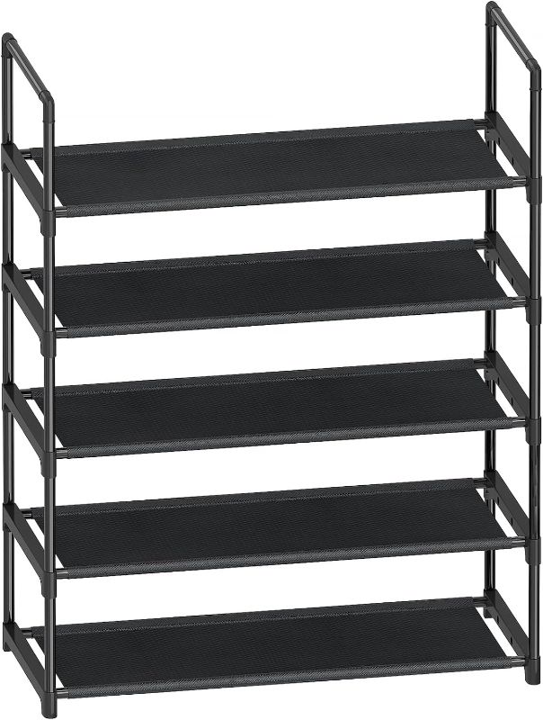 Photo 1 of ***VERY SIMILAR TO STOCK** 5-Tier Shoe Rack,Stackable Wide Shoe Shelf for Shoe Storage,Sturdy Shoe Stand,Non-Woven Fabric Long Shoe Organizer for Closet,Upgrade Shoe Holder for Entryway, Doorway and Bedroom *BLACK**