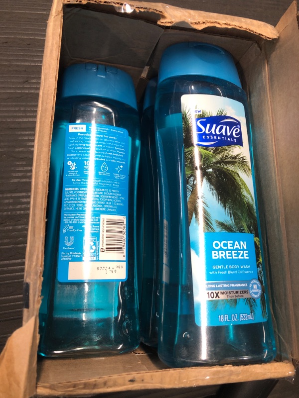 Photo 3 of ***NON REFUNDABLE***6 BOTTLES OF Suave Essentials Gentle Body Wash Ocean Breeze With a Fresh Oil Blend Essence Infused with Vitamin E & Algae Extract 18 oz 6 PCK