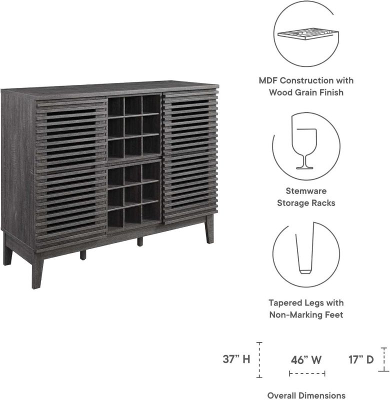 Photo 5 of (READ FULL POST) Modway Render Mid-Century Modern Wine Bar Cabinet in Charcoal 17 x 46 x 37 17 x 46 x 37 Charcoal