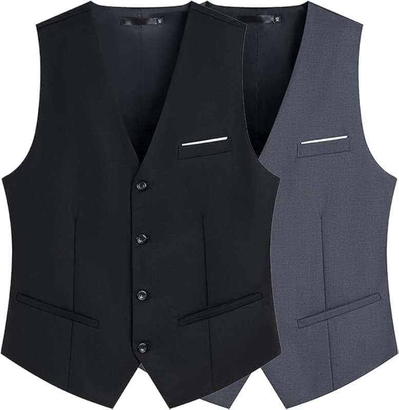 Photo 1 of **COLOR IS BLACK&GREY-SIZE SMALL**
Men's Suit Vests 2PCS Lightweight Formal Mens Vests Dress Slim Fit Four Buttons Waistcoat Vest for Men