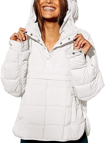 Photo 1 of **COLOR IS WHITE-SIZE IS XL**
chouyatou Women's Quilted Pullover Puffer Jacket Packable Hooded Oversize Winter Coat Tops
