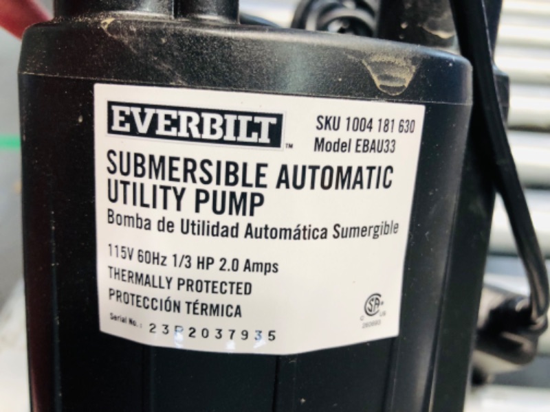 Photo 8 of ***USED - MAJOR DAMAGE - SEE PICTURES - UNABLE TO TEST - LIKELY MISSING PARTS***
Everbilt HPEBAU33 Automatic Utility Pump, Black