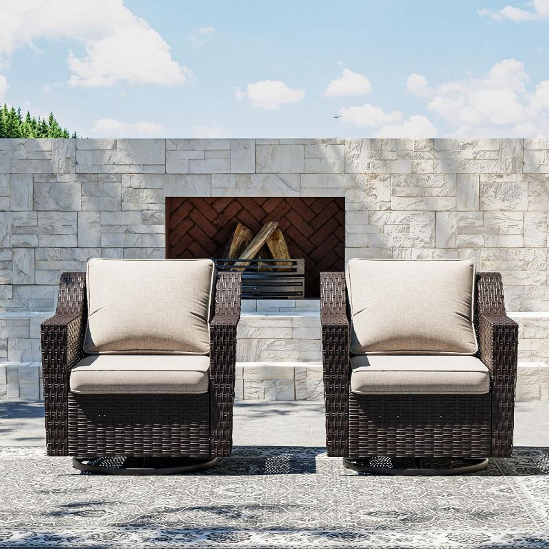 Photo 1 of **SEE NOTES // PARTIAL SET** Joyside 2 Pieces Outdoor Wicker Chairs, 360-Degree Patio Swivel Rocking Chair Outdoor Furniture Sets with Thickened Cushions, Patio Conversation Sets for Porch, Deck Use (Grey)
