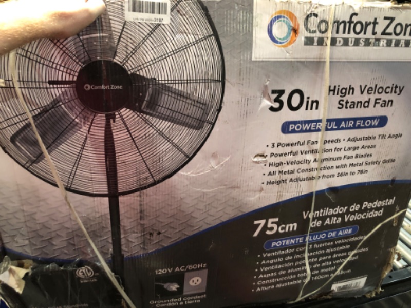 Photo 3 of **PARTS ONLY NON REFUNDABLE**READ NOTES**
Comfort Zone Industrial Pedestal Fan, 30 inch, 3 Speed, High Velocity, Adjustable Height 56” to 76”, Metal, Meets OSHA, CZHVP30