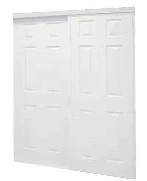 Photo 1 of **MISSING PIECES** 48 in. x 81 in. Colonial White Steel Prefinished Hardboard Panels Framed Interior Sliding Door
*Missing track and channel*
