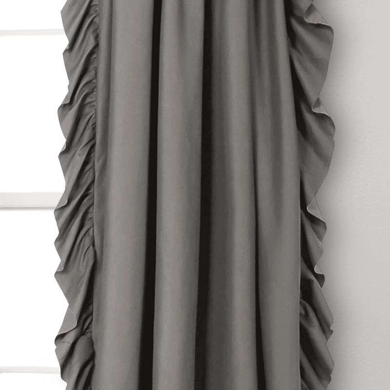 Photo 3 of (READ FULL POST) Lush Decor Reyna Ruffle Window Curtain Panel Set, Pair, 54" W x 108" L, Gray - Flowy Curtain Set - Romantic Ruffle Curtains for Bedroom, Living room, or Dining Room - Farmhouse & Cottage Home Decor Grey 54"W x 108"L Panel Pair