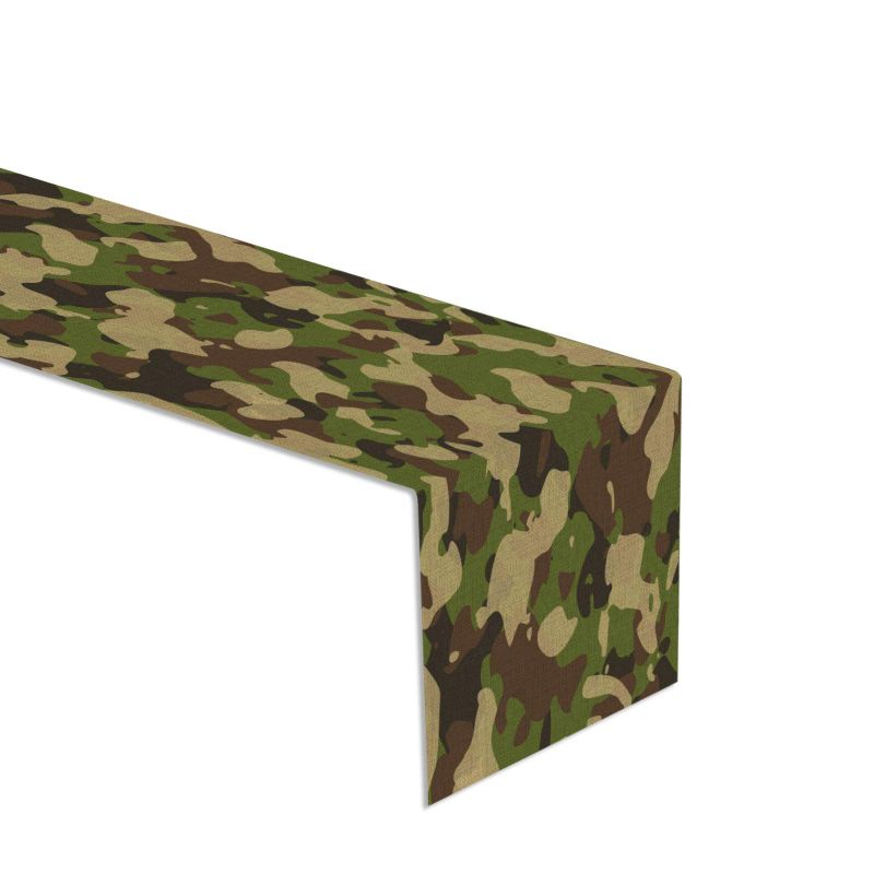 Photo 1 of ***PACK OF 2*** Linen 13x72 Camo Table Runner Army Military Camouflage Soldier Hunting Themed Birthday Party Dinner Table Decoration for Home Kitchen Dining