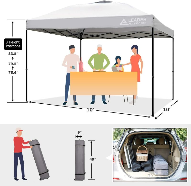 Photo 4 of (READ FULL POST) Leader Accessories Pop-Up Canopy Tent 10'x10' Canopy Instant Canopy Straight Leg Shelter with Wheeled Carry Bag, Silver 10'X10' Canopy - 1Silver