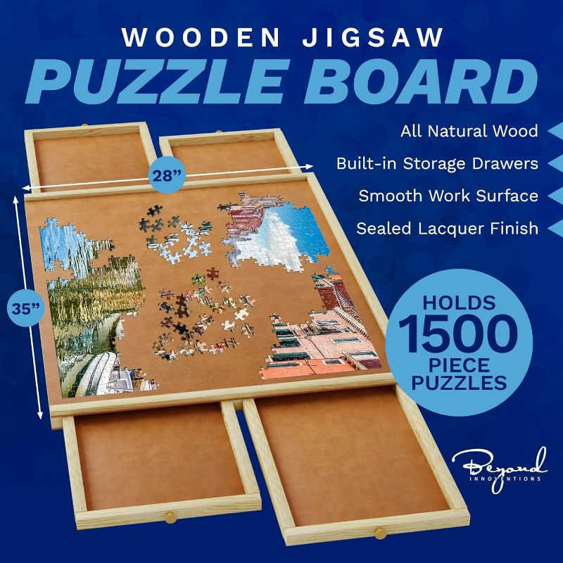 Photo 4 of (NON-REFUNDABLE) 1500 Piece Wooden Jigsaw Puzzle Table - 4 Drawers, Rotating Puzzle Board | 35” X 28” Jigsaw Puzzle Board | Puzzle Cover Included