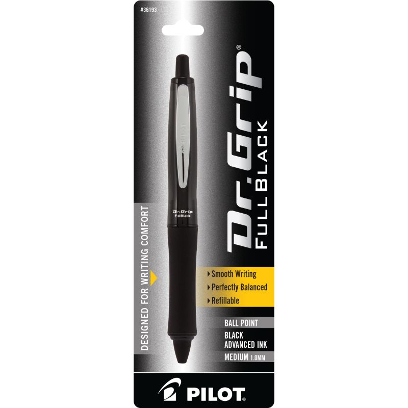 Photo 1 of **non refundable two pack** PILOT Dr. Grip FullBlack Refillable & Retractable Ballpoint Pen, Medium Point, Black Ink, Single Pen (36193)