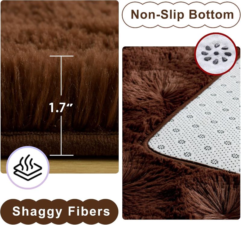 Photo 4 of (READ FULL POST) Ompaa Fluffy Area Rugs, Super Soft Shaggy Rug Fuzzy Long Fur Carpets for Bedroom Living Room Decor, 5 x 8 Feet Brown
